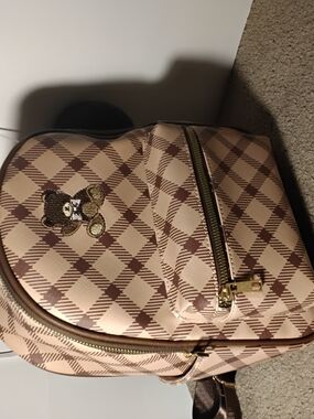 Beige Checkered Teddy Accent Women’s Backpack